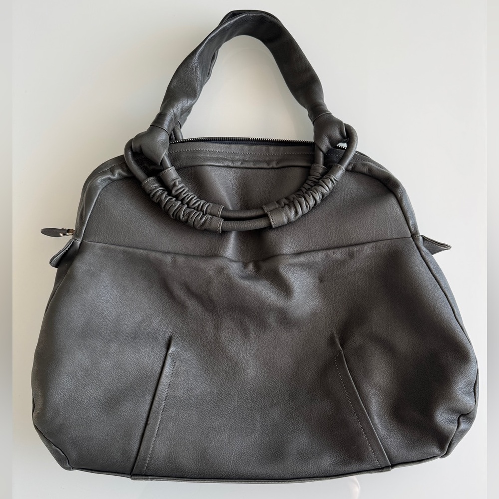 Salvatore Ferragamo Grey Leather  Satchel Handbag Purse Large